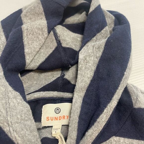 NWT Sundry Navy Blue Grey Stripe Hoodie Sweatshirt Size 1 US Small New - Picture 3 of 7